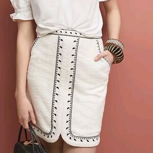 Anthropologie Dolan Tulley Textured Mini Skirt with Black Embroidery, Size Small
